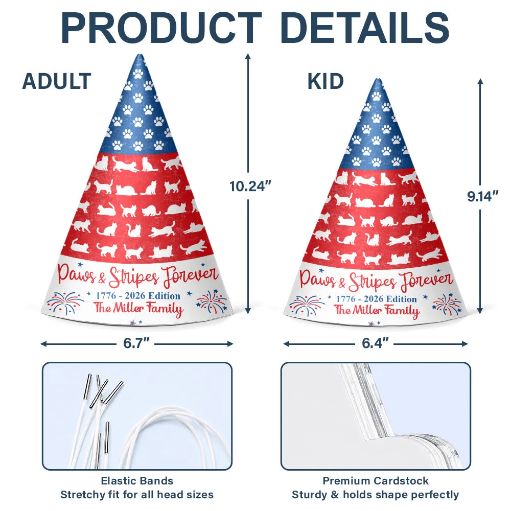 1776 Edition Paws And Stripes US Independence Day - Personalized Party Hats