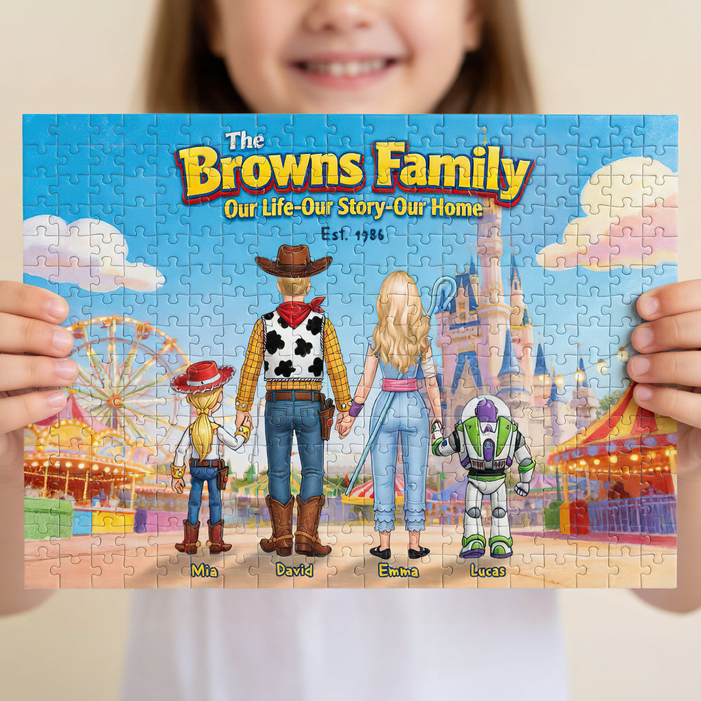 Family In Amusement Park Jigsaw Puzzle - Personalized Gifts For Family 01hudt250626