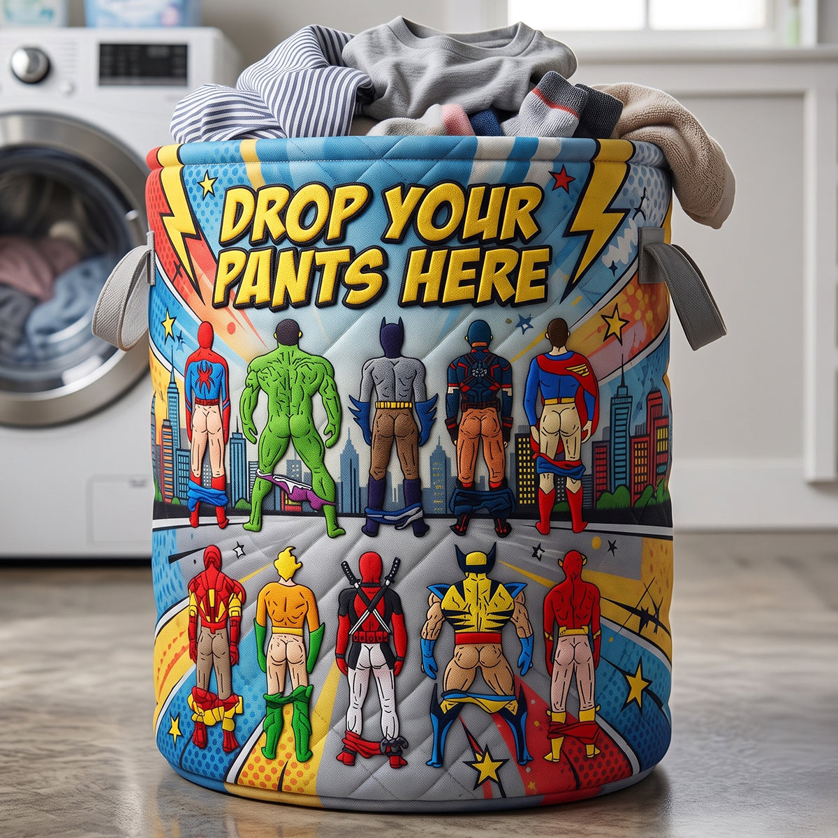 Drop Your Pants Here Quilted Laundry Basket - Personalized Gifts 03natn150726