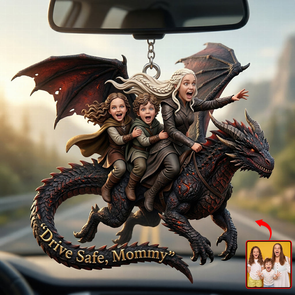 Dragon Rider Family Car Ornament - Custom Photo Gifts For Mother's Day 04qhqn080426