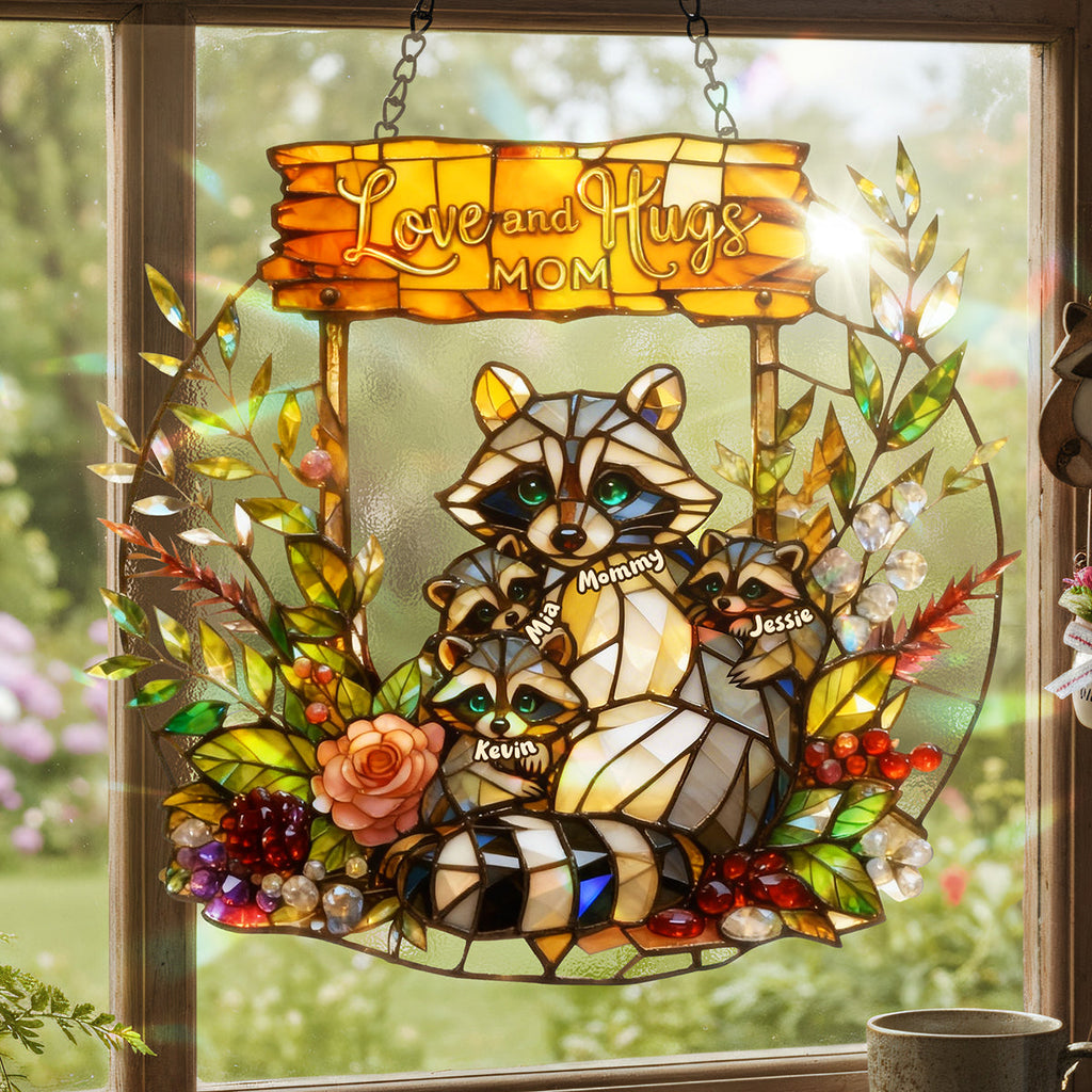 Raccoon Mom and Kids Suncatcher Ornament – Personalized Gifts For Mom 01tota030326