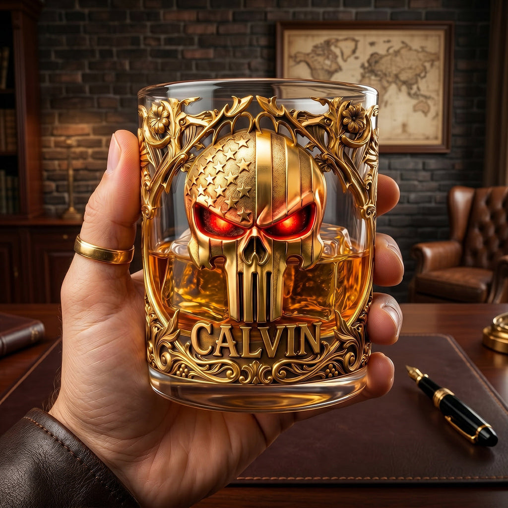 American Skull 11oz Round Glass - Personalized Gifts For Patriotics Glass 02HUTN120626