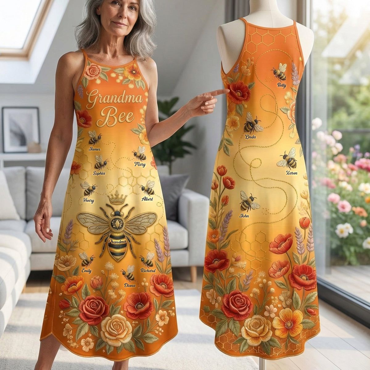 Cute Little Bee Suspender Maxi Dress - Personalized Gift For Grandma/ Mom 01PAQN200326