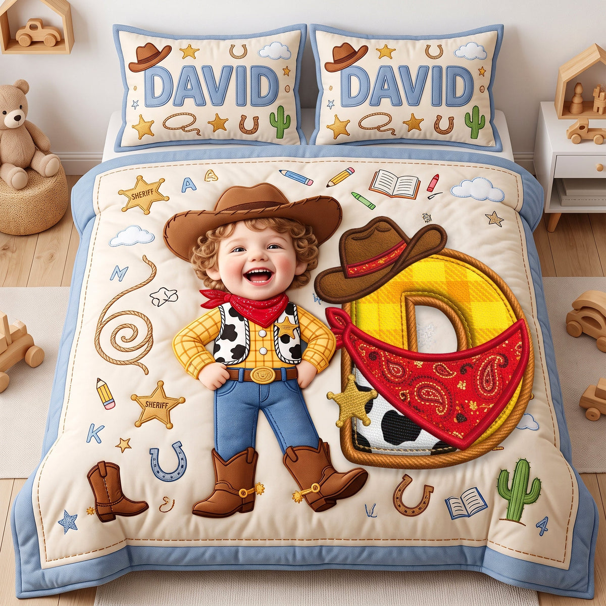 Custom Photo Cowboy CowGirl Quilt Bed Set - Personalized Gifts For Kid 04naqn020726