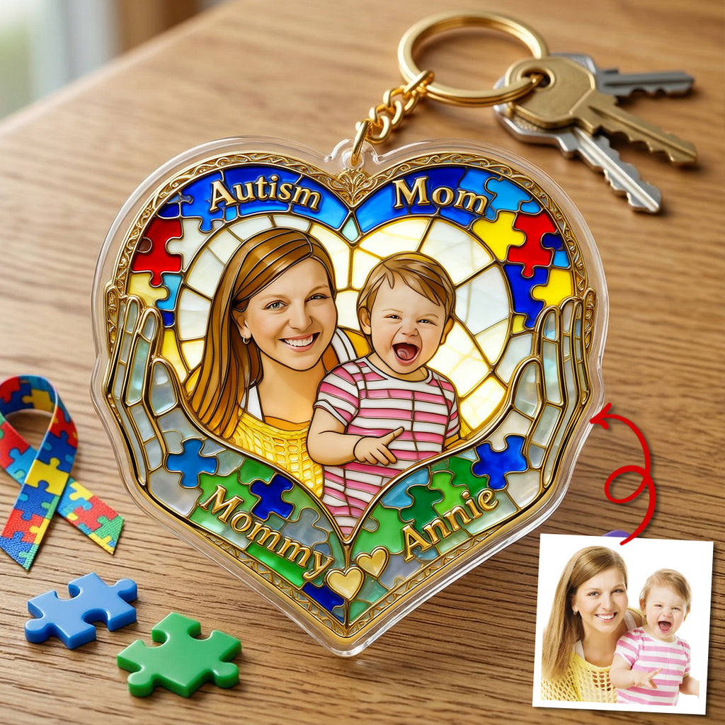 Custom Photo Loving Autism Mom Keychain, Personalized Gifts For Autism Mom 02QHTN010426
