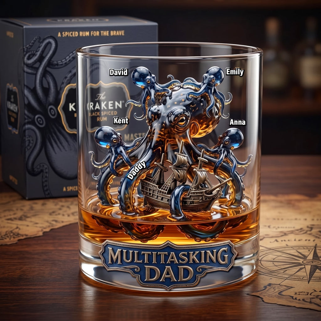 Ancient Octopus Dad Round Glass - Personalized Gifts For Drinking Dads 05QHQN150526