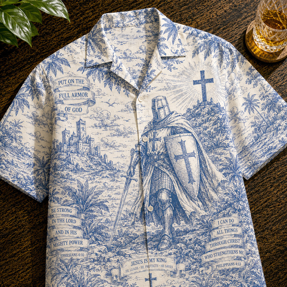 Knight Templar Toile De Jouy Hawaiian Shirt - Personalized Gifts For Christians 03natn170626