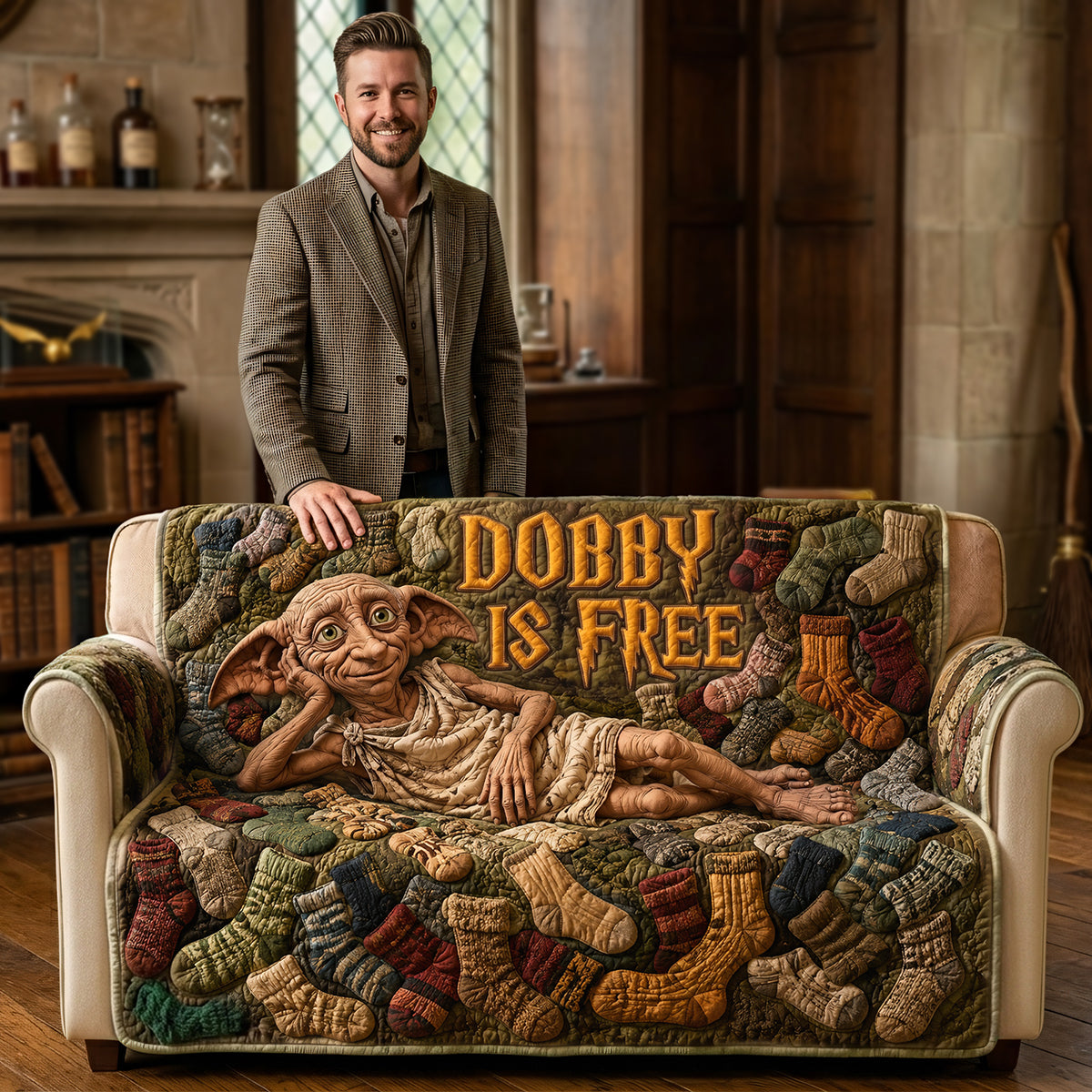 Chill Resting Elf Quilted Sofa Cover, Personalized Gifts 02qhta090726