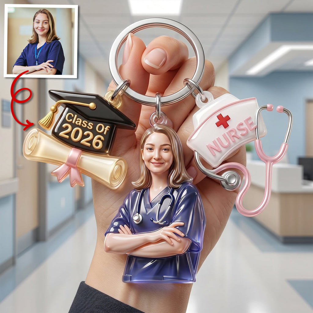 Proud Nurse Graduate Tag Keychain - Personalized Custom Photo Gift For Nurses 01NATN090526