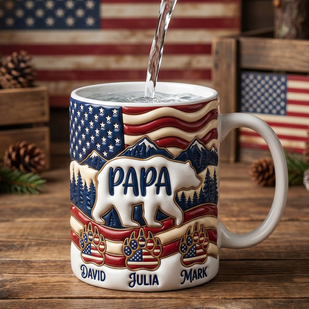 Patriotic Papa Bear Coffee Mug - Personalized Gift For Dads 03PADH150526