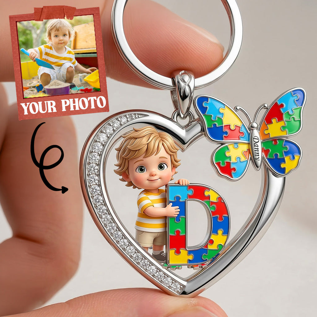 Puzzle Heart Alphabet Keychain - Custom Photo Gifts For Autism Awareness 03PAMG120326