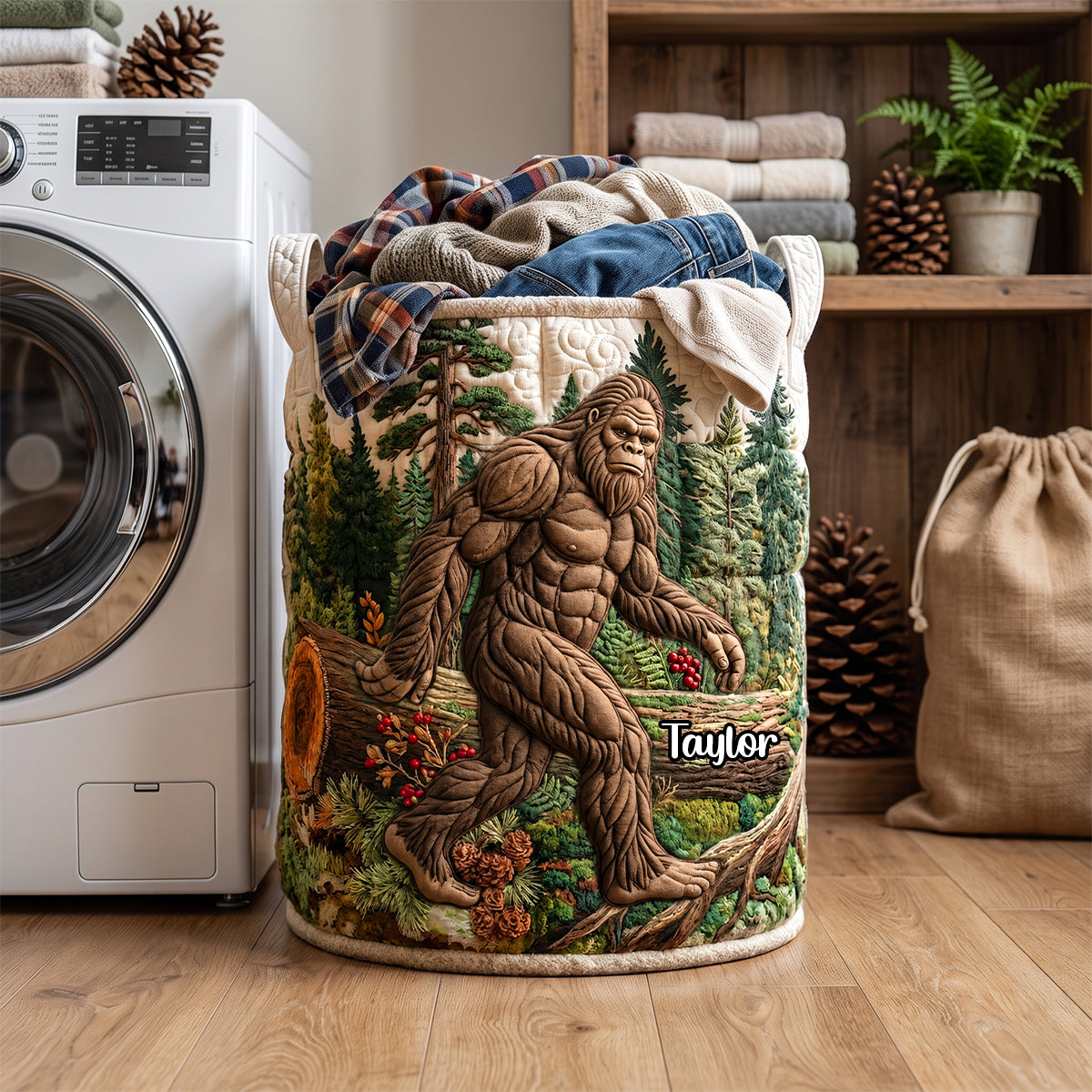 Calm Sasquatch Quilted Laundry Basket - Personalized Gifts For Bigfoot Lovers 03qhdh130726