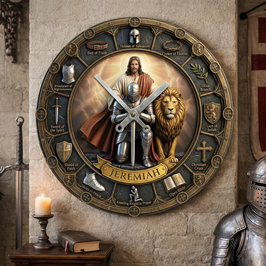 Kneeling Knight Acrylic Hanging Wall Clock - Personalized Gifts For Christian 01hulu060326