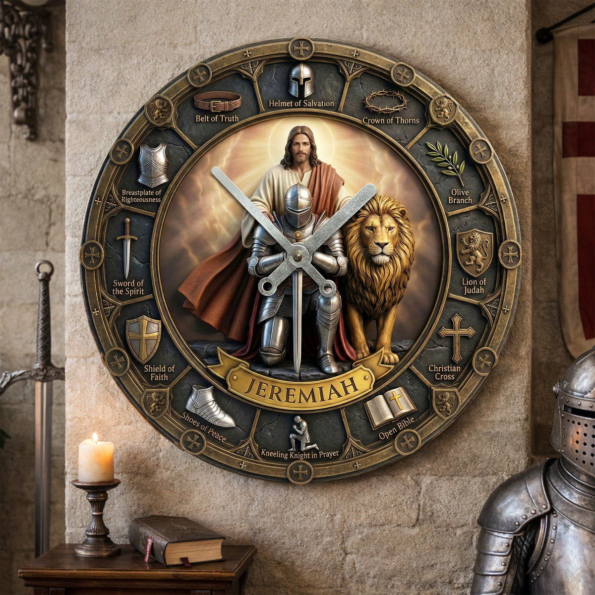 Kneeling Knight Acrylic Hanging Wall Clock - Personalized Gifts For Christian 01hulu060326