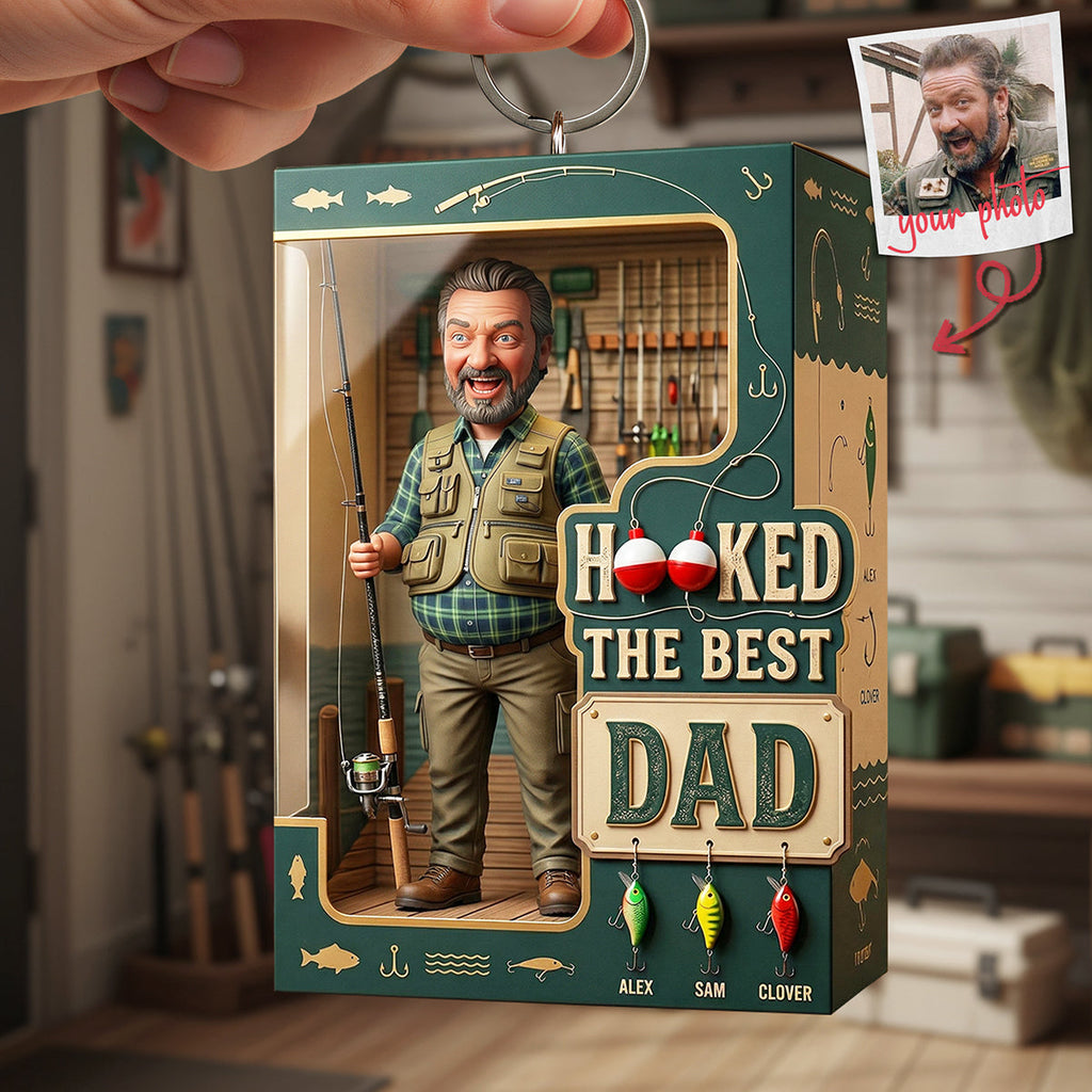 Hooked On Fishing Dad Keychain - Personalized Custom Photo Gifts For Dad 02PATA260326