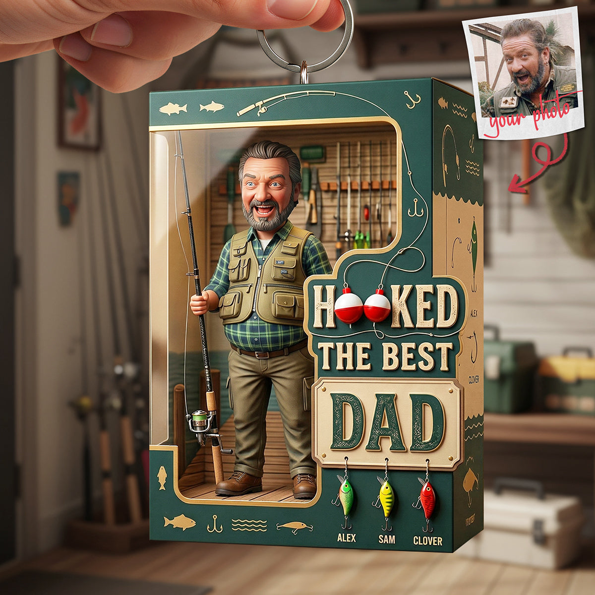 Hooked On Fishing Dad Keychain - Personalized Custom Photo Gifts For Dad 02PATA260326