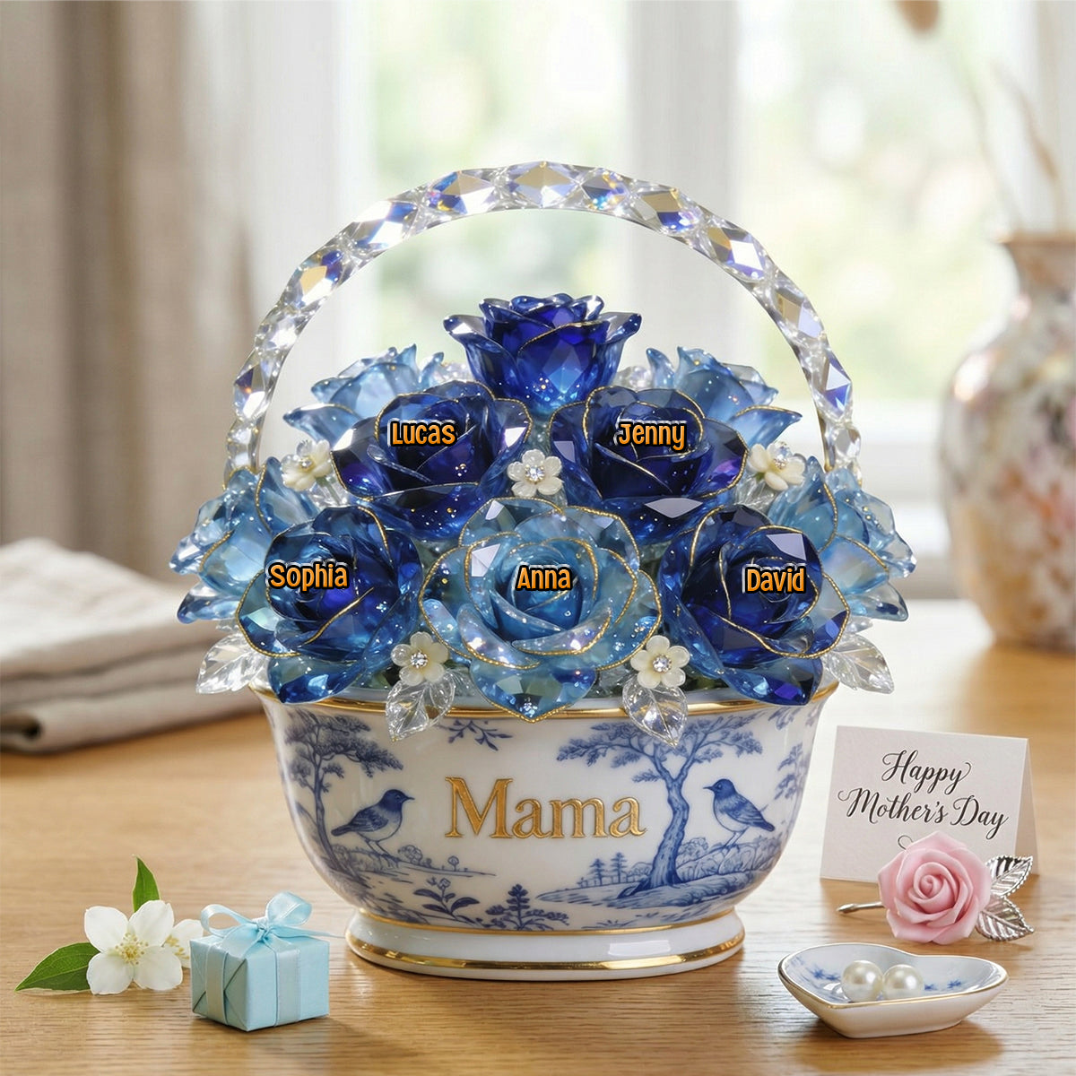 Toile De Jouy Flower Basket Mom Acrylic Plaque - Personalized Gifts For Mother's Day 05PGTN310326