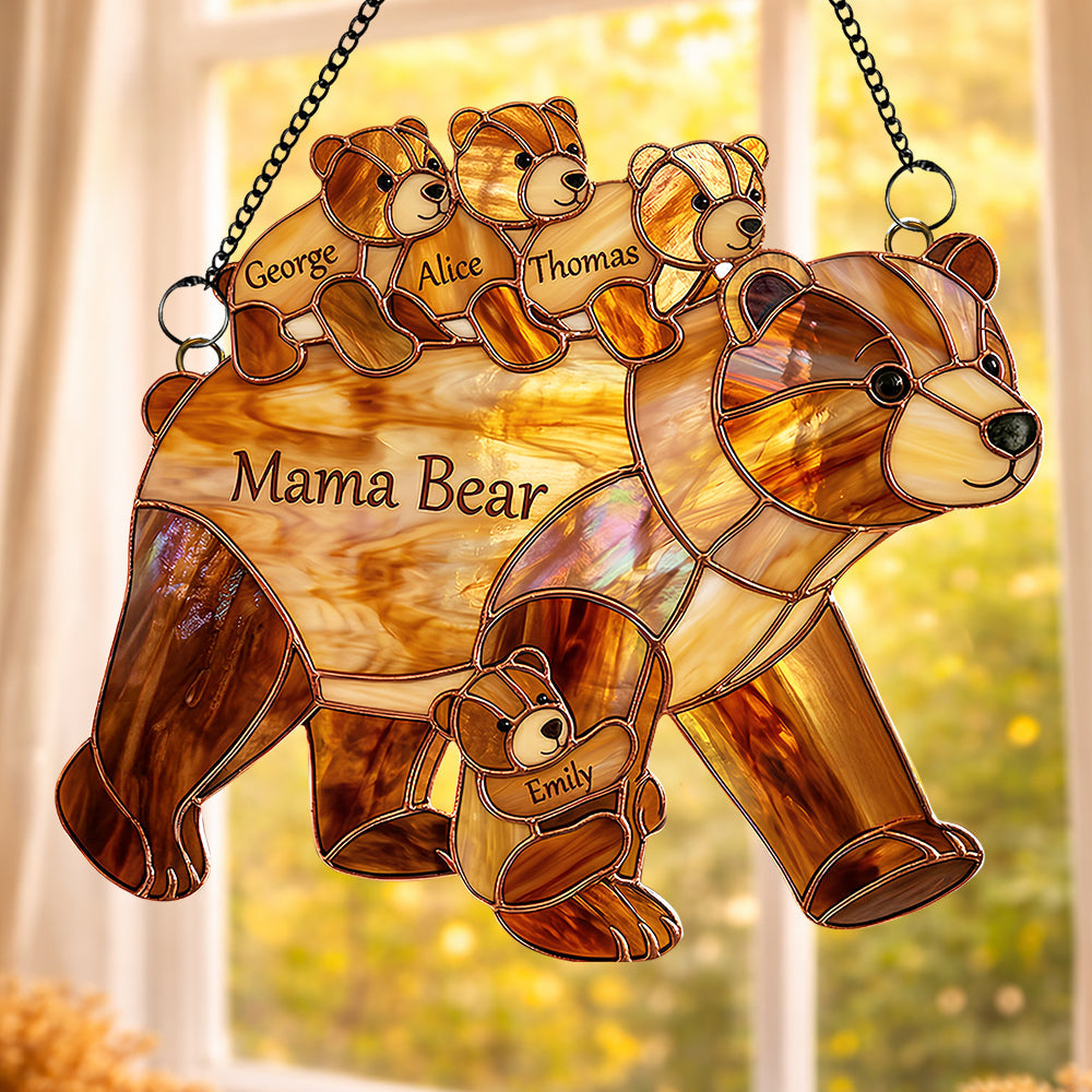 Mama Bear Suncatcher  - Personalized Gifts For Mother's Day Suncatcher Ornament 03HUDT090426