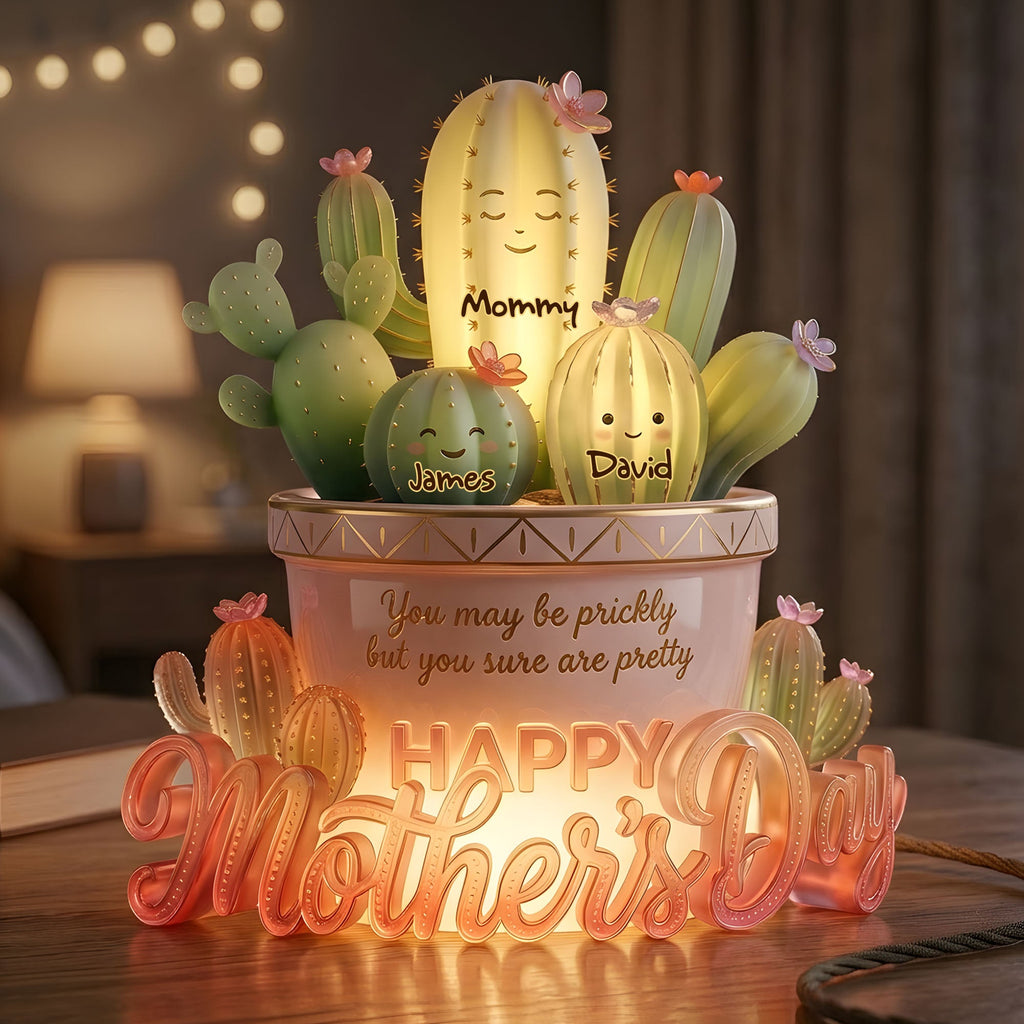 Cactus Mom And Kids Light Box -  Personalized Gifts For Mother's Day Acrylic Light Box 05PALU130426
