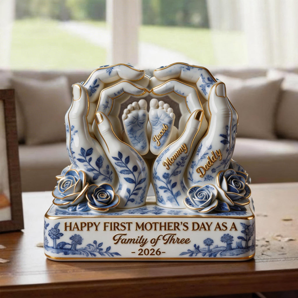 Toile De Jouy Family First Mother's Day Plaque - Personalized Gifts For Moms 02QHLU130326