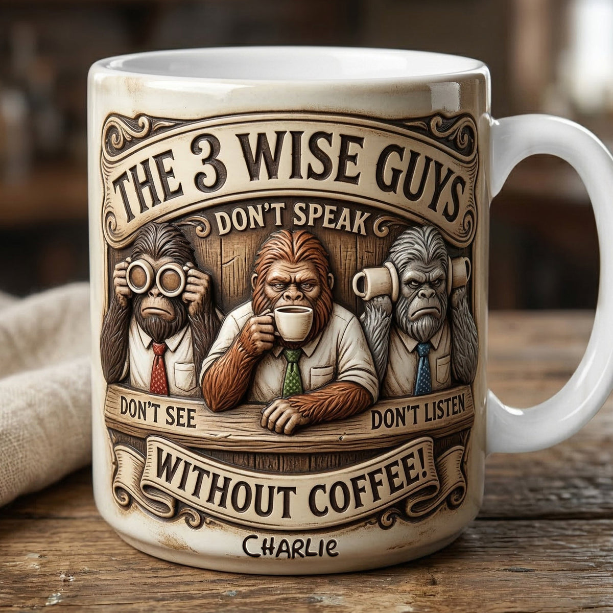 Sasquatch 3 Wise Guys Coffee Mug - Personalized Gifts For Coworker 01palu240326