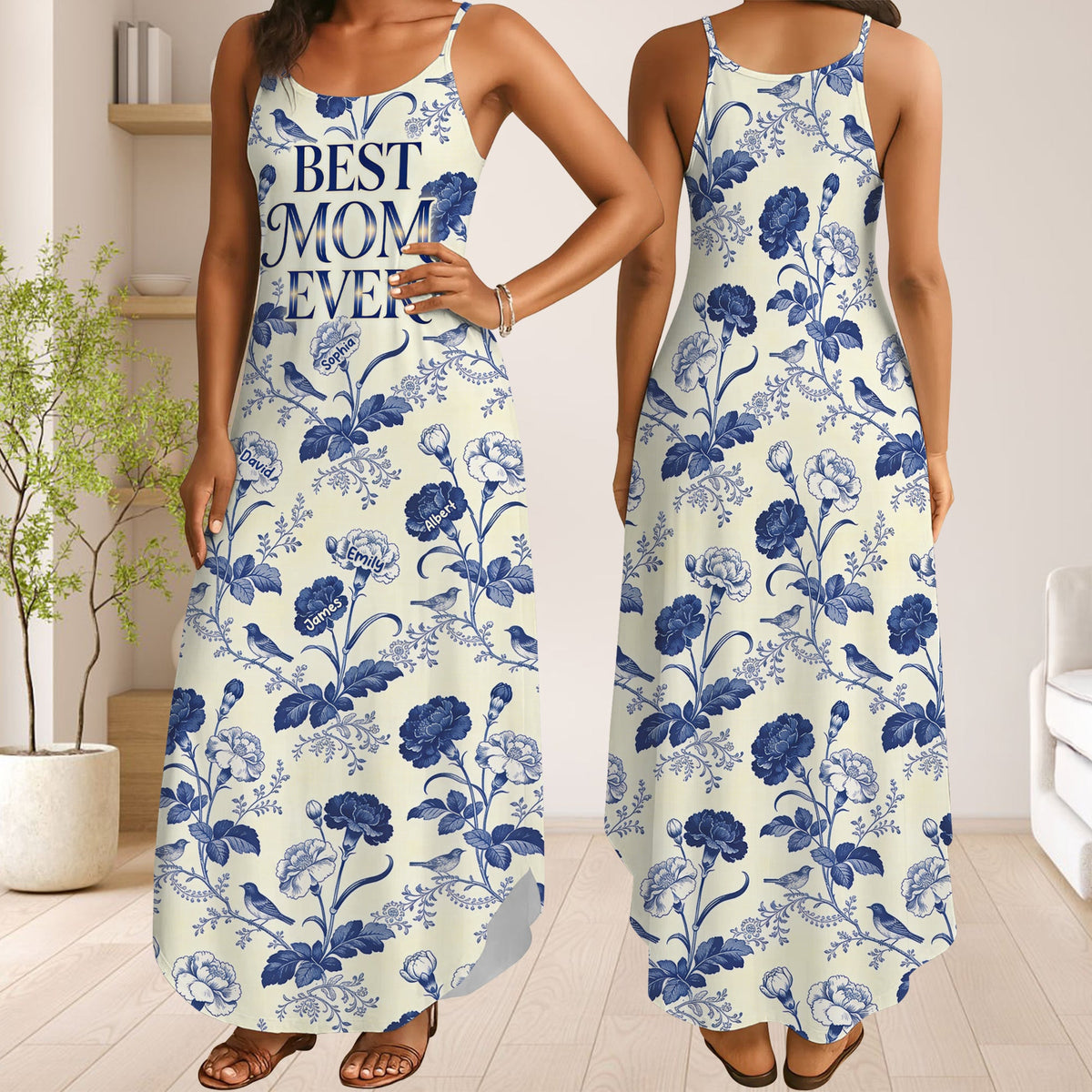 Flower Toile de Jouy Suspender Maxi Dress - Personalized Gifts For Mom 05PGQN200326