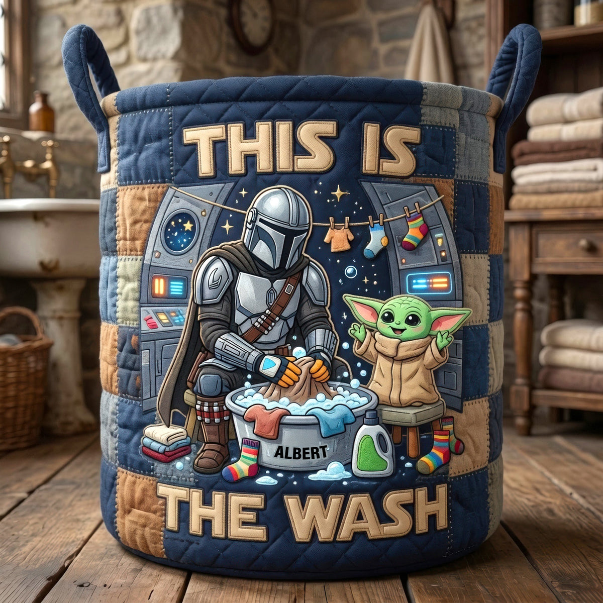 Legend Warrior Doing Laundry Quilted Laundry Basket - Personalized Gifts 08tyqn090726