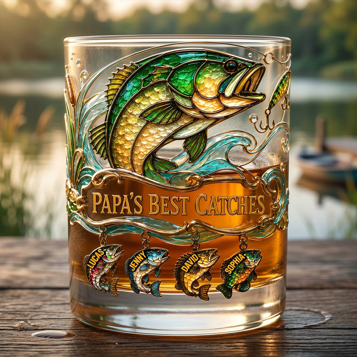 Fishing Papa Best Catches Round Glass - Personalized Gifts For Dad 06patn230526