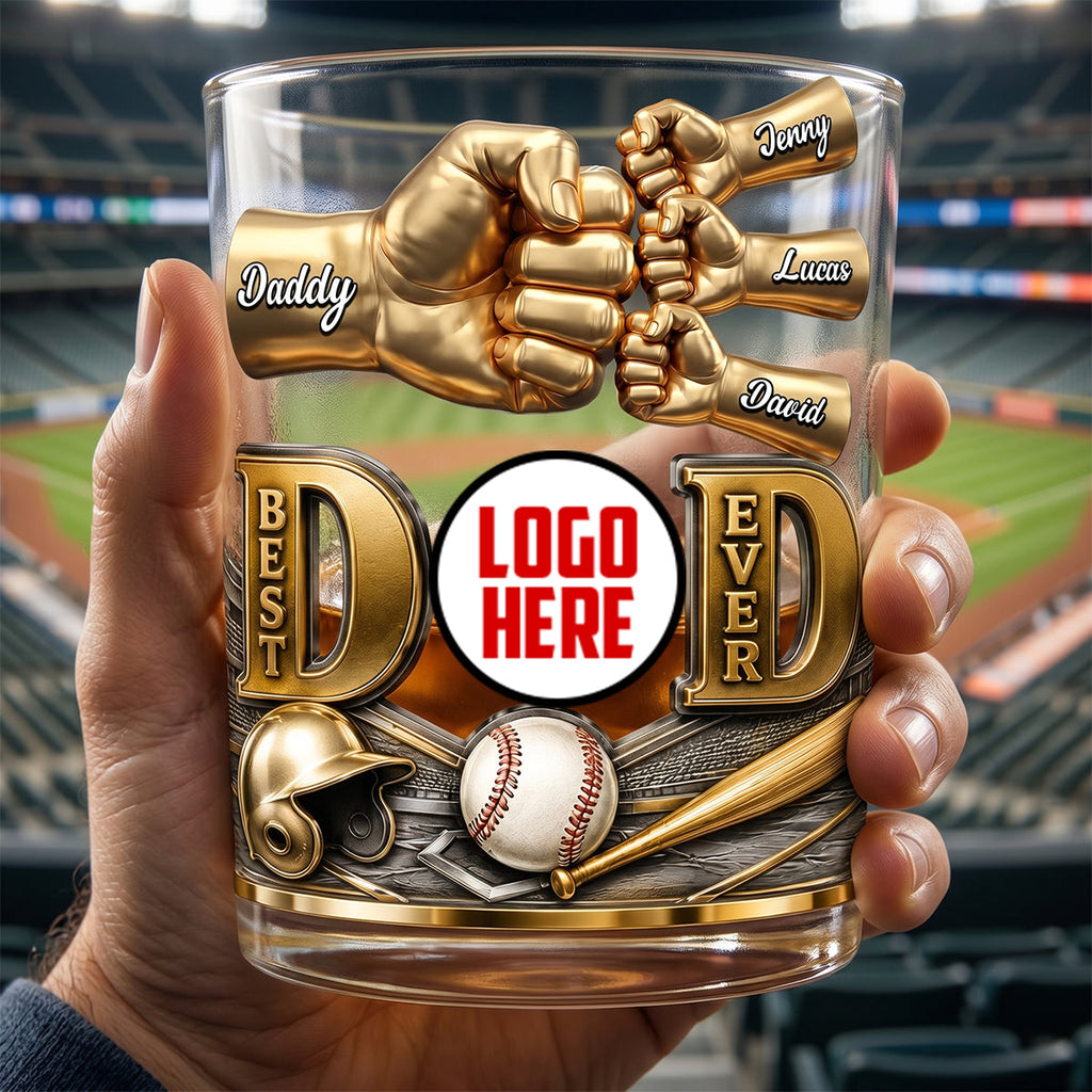 Retro Baseball DAD Whiskey Glass - Fist Bump - Personalized Gifts For Men