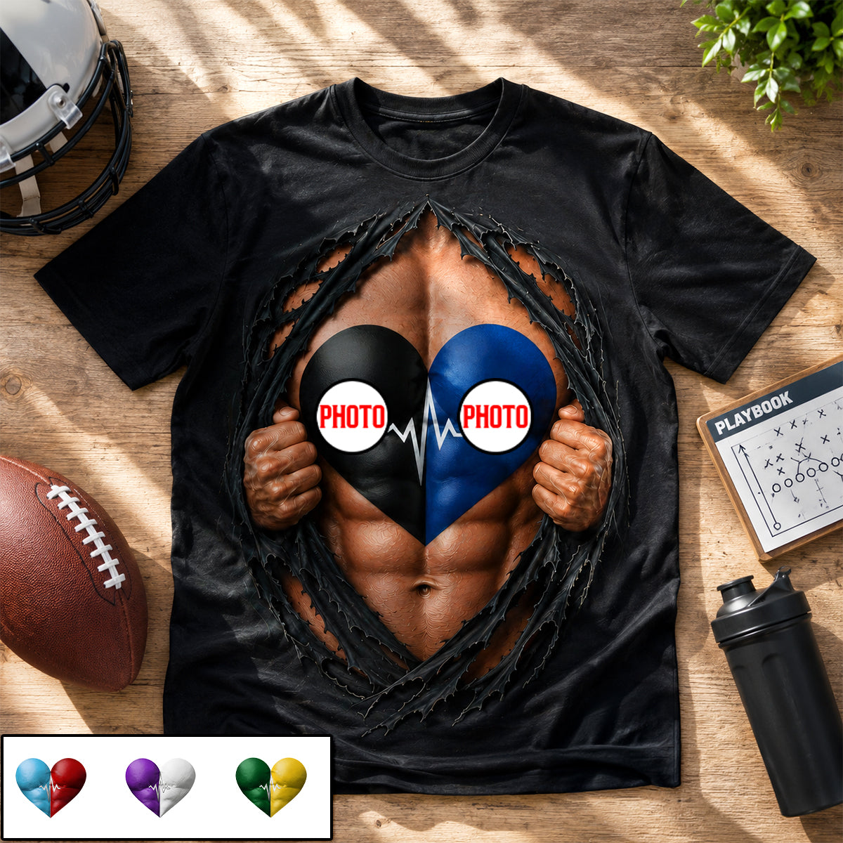 Funny Ultimate House Divided Rivalry Ripped Muscle Heart 3D Shirt - Personalized Gifts For Sport Lovers 04ohdh150726