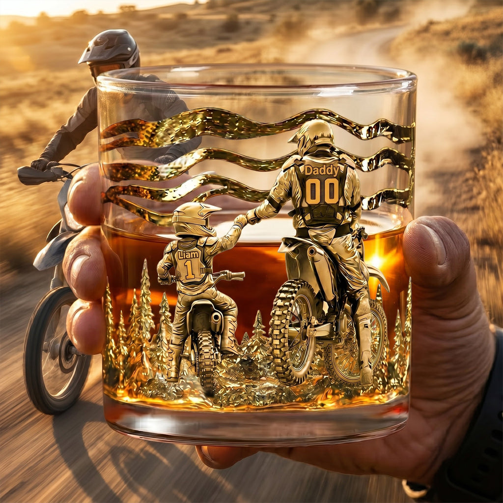Dad Dirt Bike Round Glass - Personalized Gifts For Dad 05tglu140526