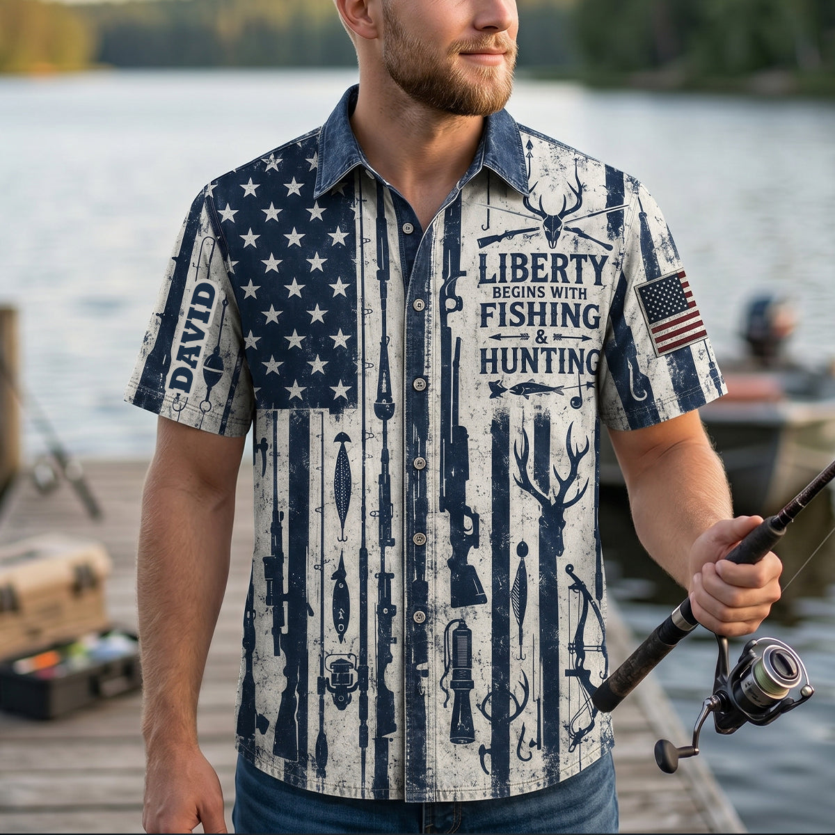 Proud American Heritage Hawaiian Dad Shirt, Personalized Gifts For Fishing & Hunting Lovers 03qhtn270526