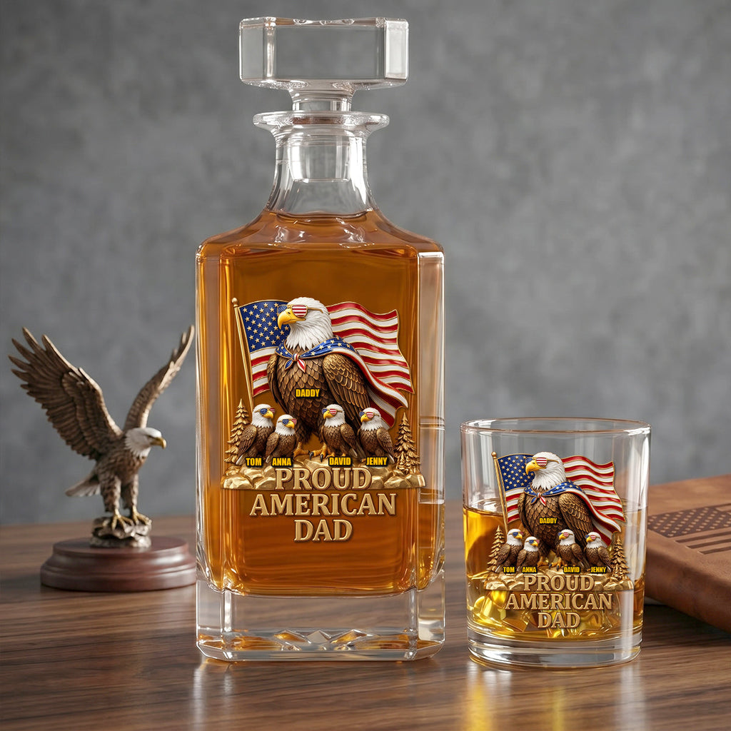 Proud American Eagle Dad - Personalized Gifts For Dad Decanter Set 05natn050526
