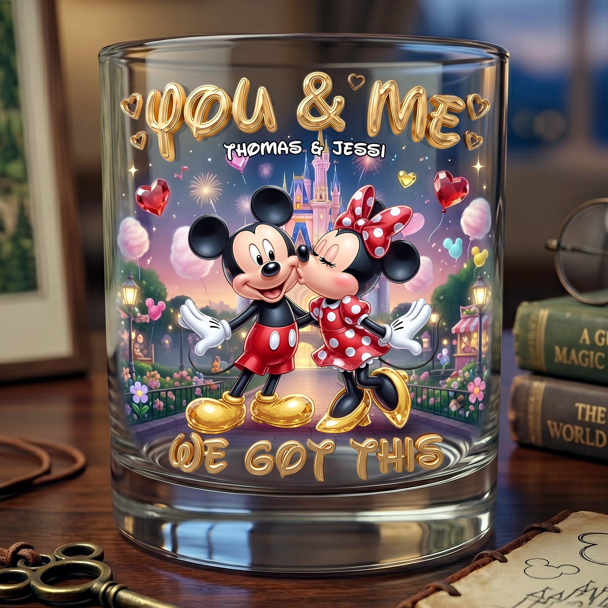 Kissing Childhood Couple 11oz Round Glass - Personalized Gifts For Couple Glass 01TYLU160626