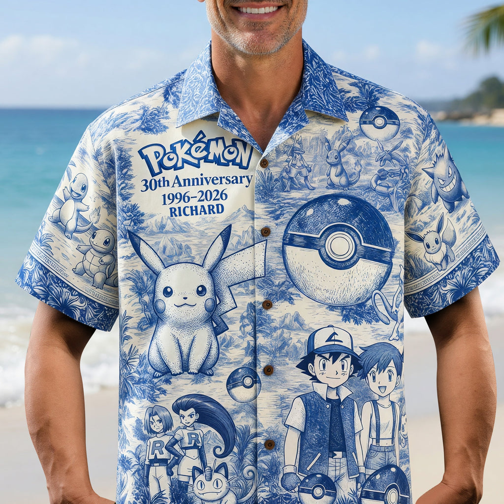 Lovely Characters Celebrate 30th Anniversary Toile De Jouy Hawaiian Shirt - Personalized Gifts 01huqn180626