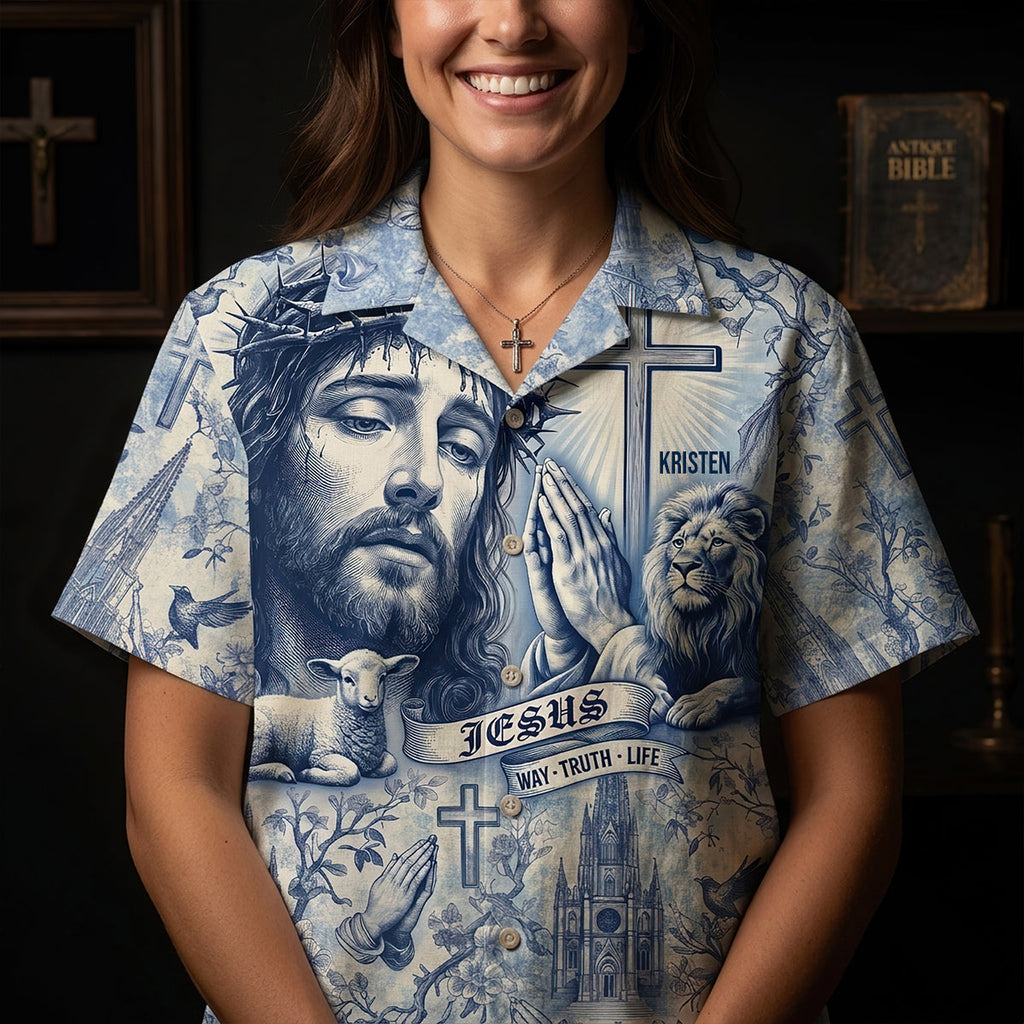 Jesus Toile de Jouy Hawaiian Shirt - Personalized Gifts For Christians 04hudt170626