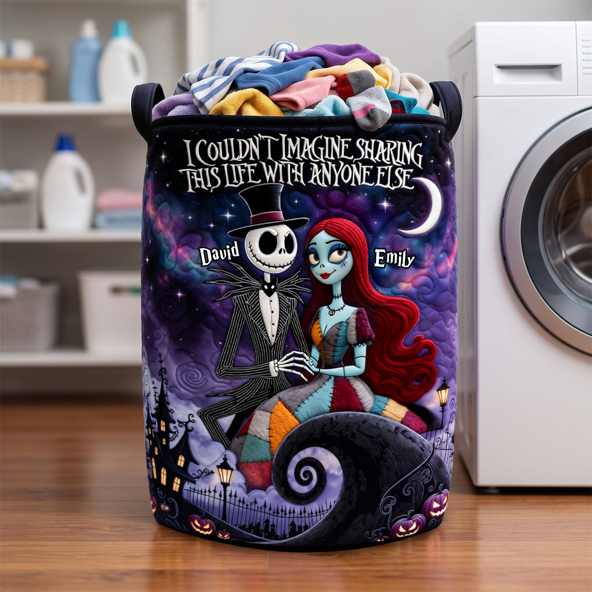 Spooky Couple Quilted Laundry Basket - Personalized Gifts For Couple 01padh300626