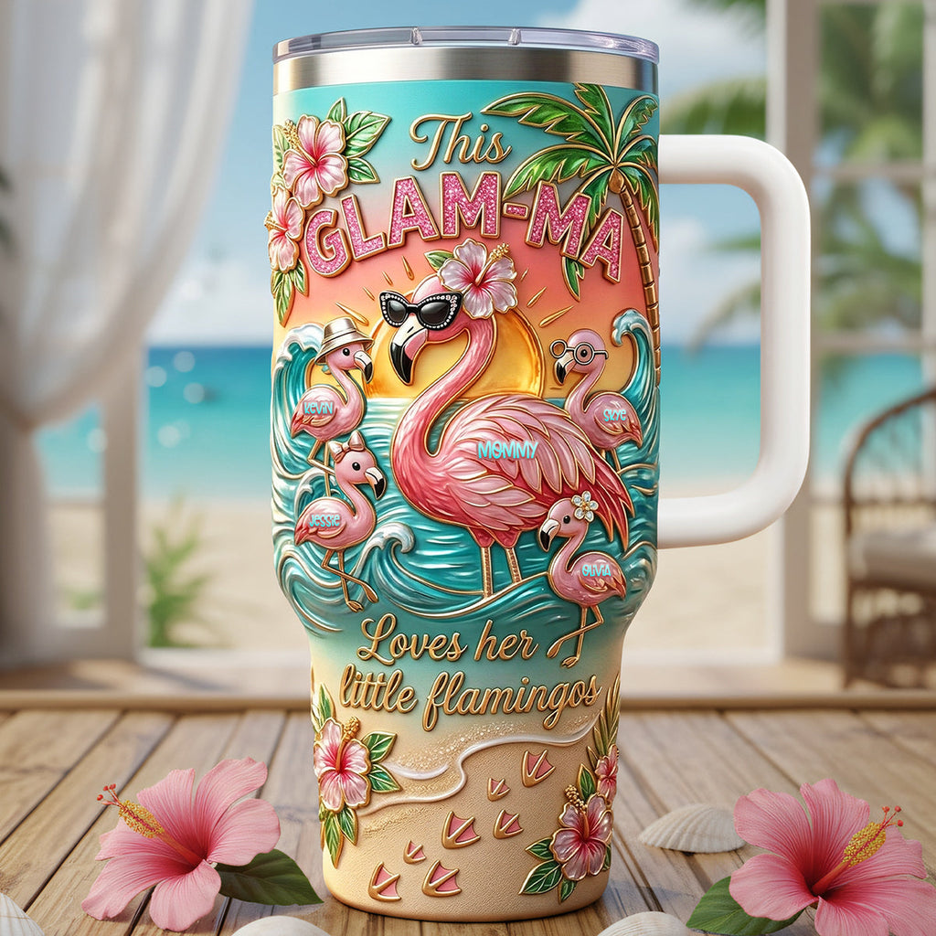 Beach Theme Flamingo Mom And Kids 40oz Tumbler - Personalized Gifts For Mother's Day Tumbler 03PATA070426