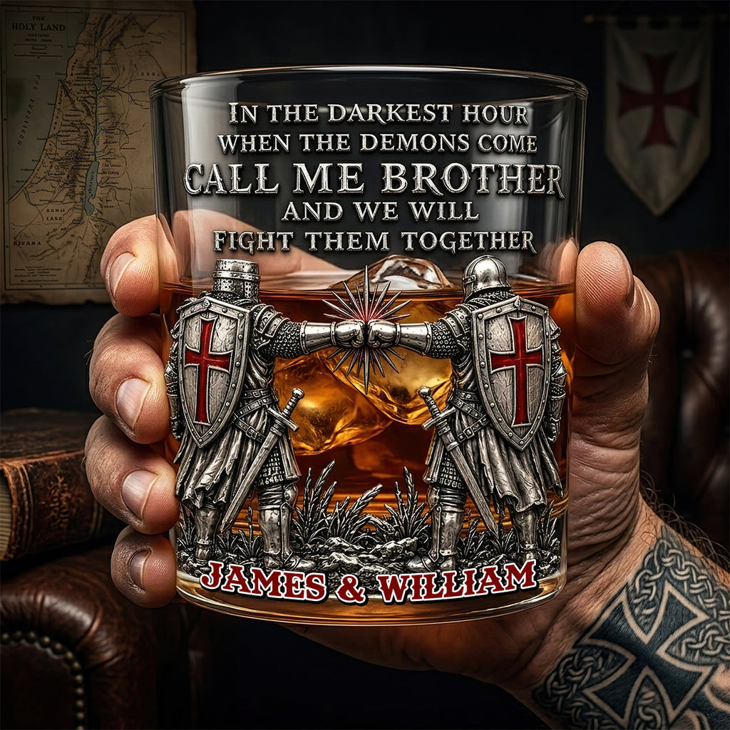 Brothers In Arms Round Glass - Personalized Gift For Brothers 02NADT060626