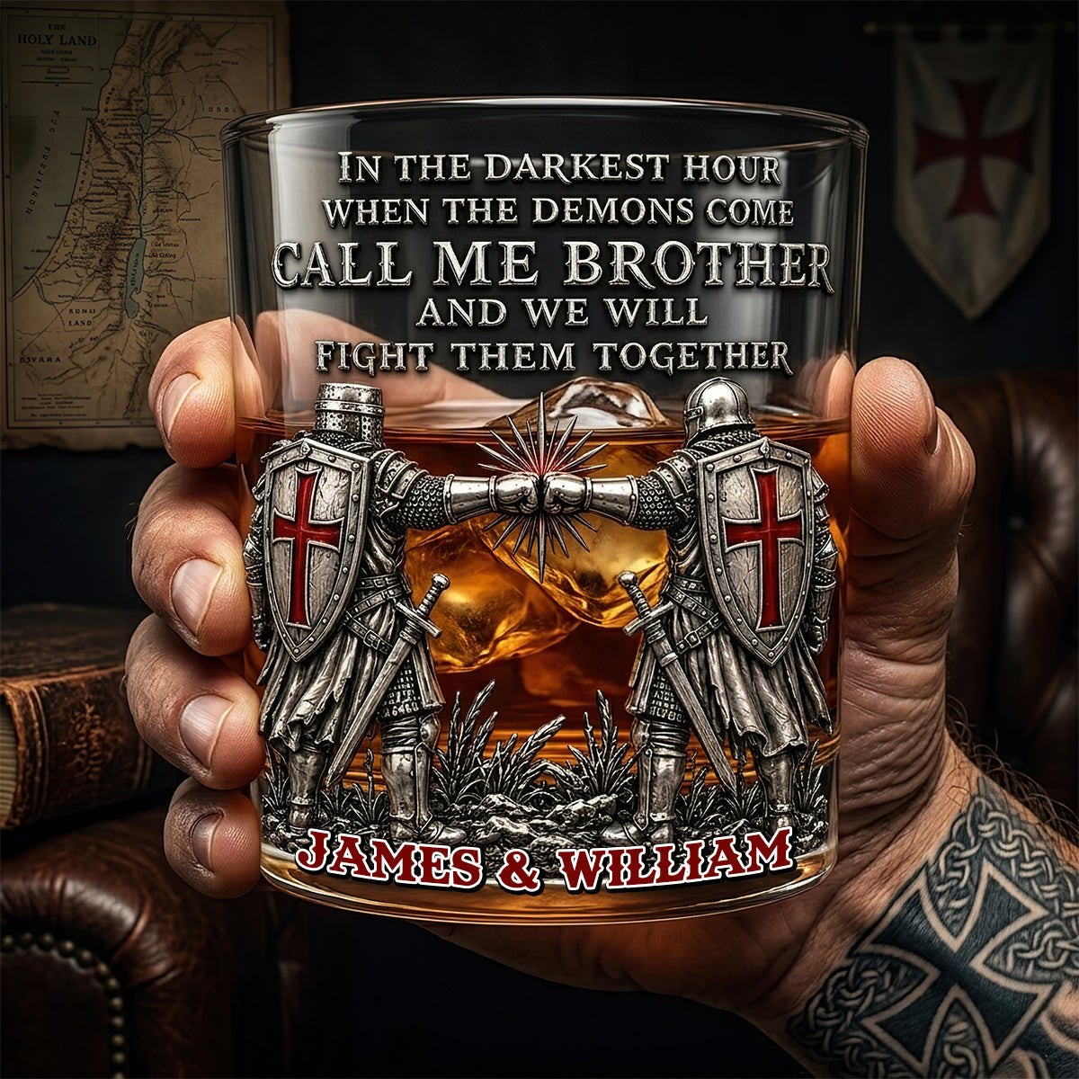 Brothers In Arms Round Glass - Personalized Gift For Brothers 02NADT060626