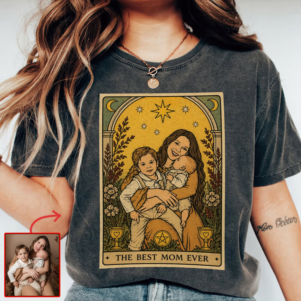 Best Mom Tarot Card Washed T-shirt - Custom Photo Gifts For Moms 02qhqn240426