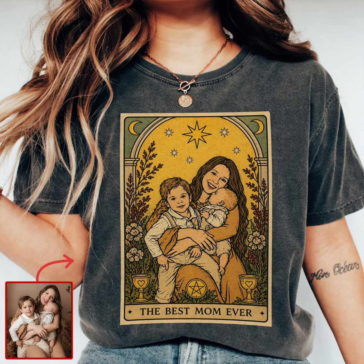 Best Mom Tarot Card Washed T-shirt - Custom Photo Gifts For Moms 02qhqn240426