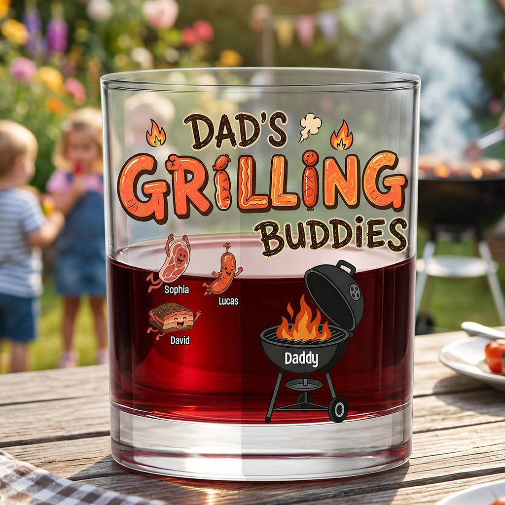 Grilling Buddy Dad And Kids 11oz Round Glass - Personalized Gifts For Father's Day Glass 02QHTN020626