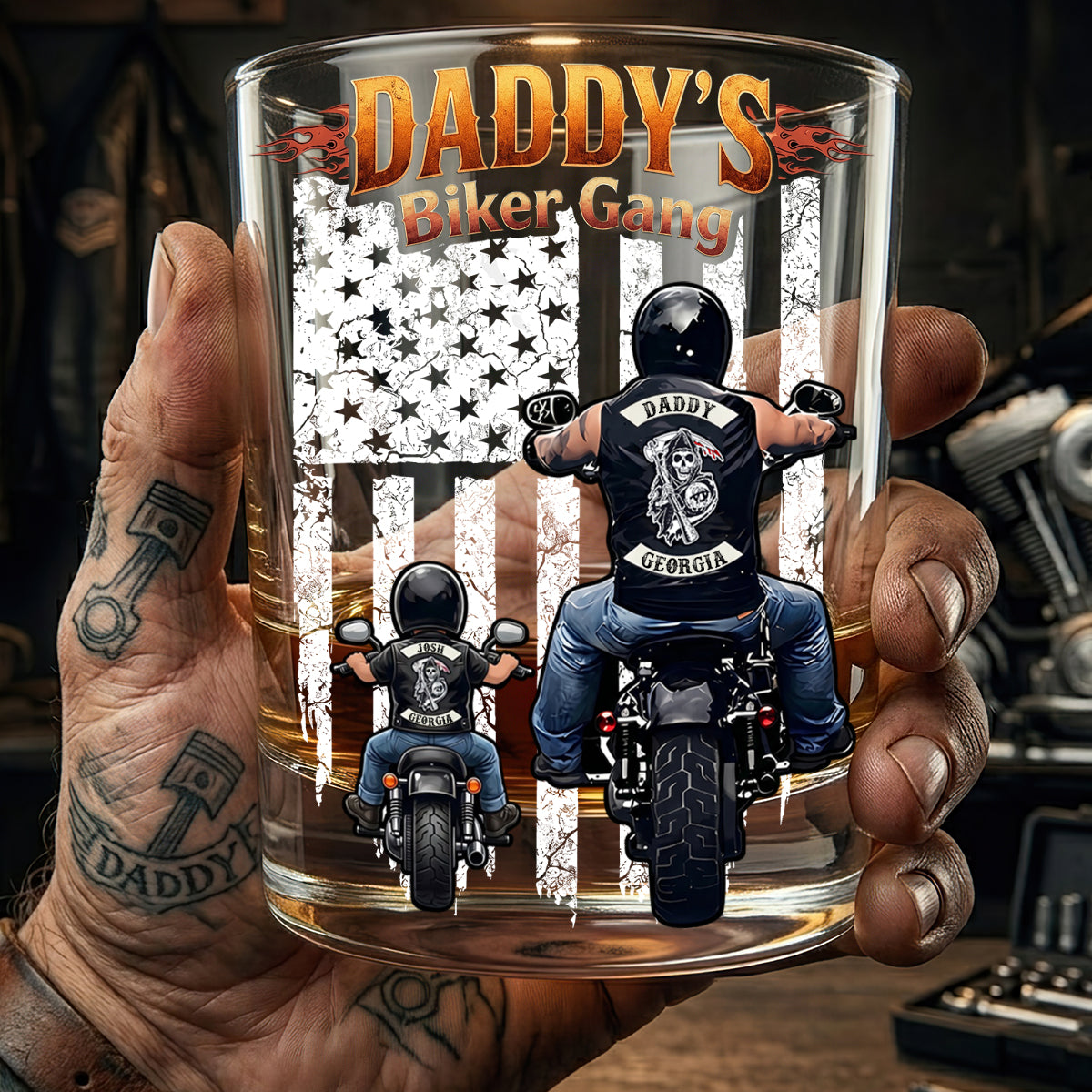 Daddy’s Biker Gang Round Glass Personalized Gifts For Dad 01HUDT030626