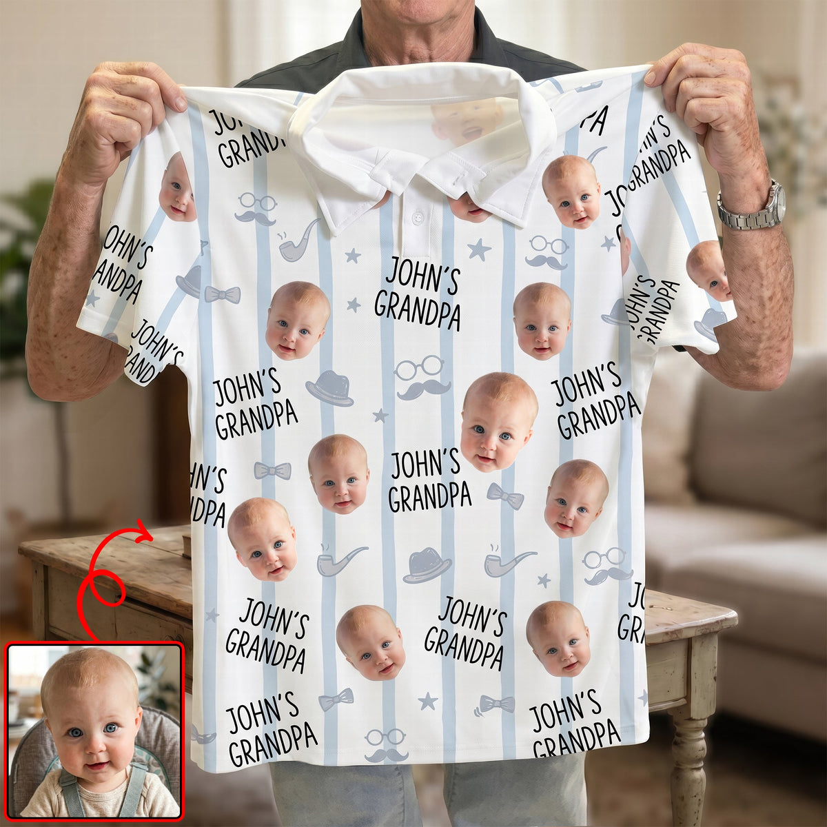 Custom Photo Adorable Baby Dad Polo Shirt, Personalized Gifts For Dad & Grandpa 04qhqn080526