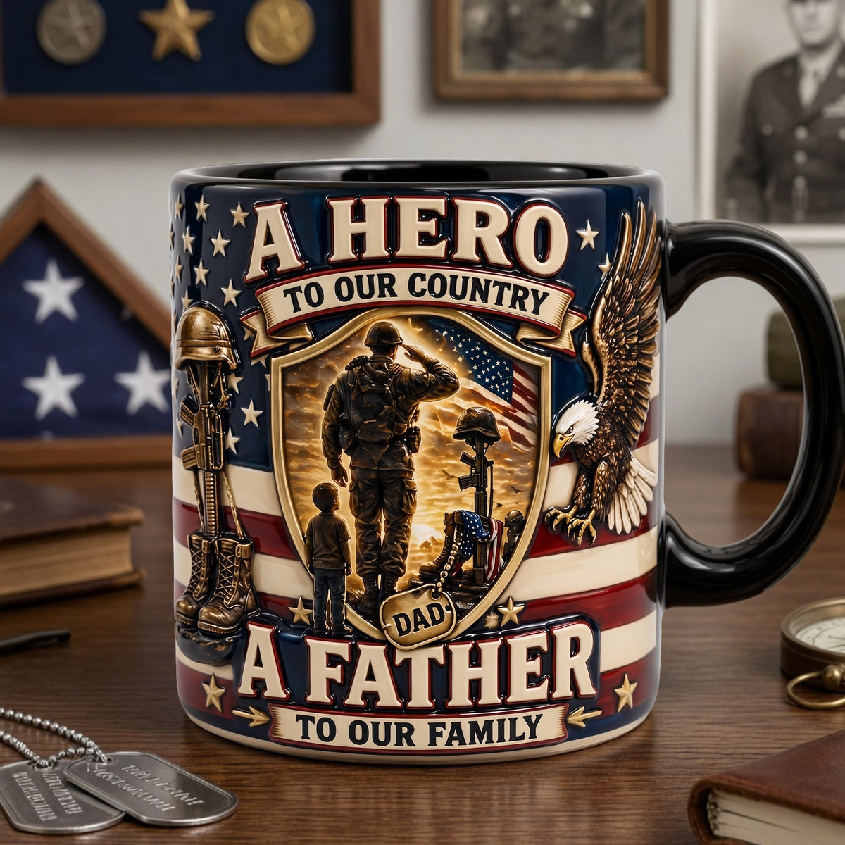 Proud Veteran Dad Black Mug - Gifts For Dads 01palu050526