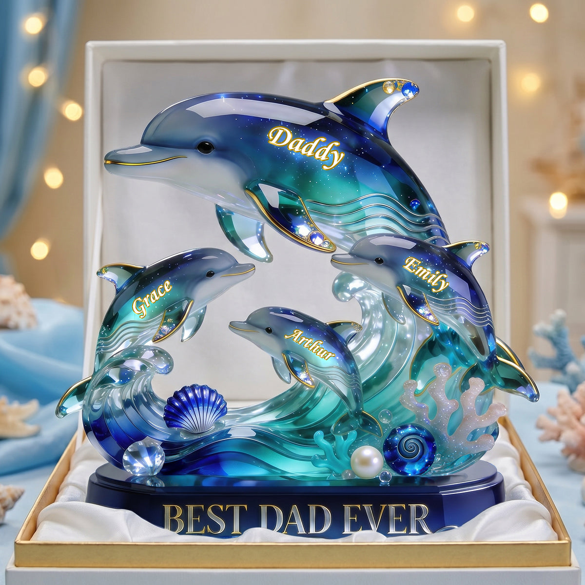 Best Dad Ever Dolphin Family Acrylic Plaque - Personalized Gifts For Dad 04pgdh060526