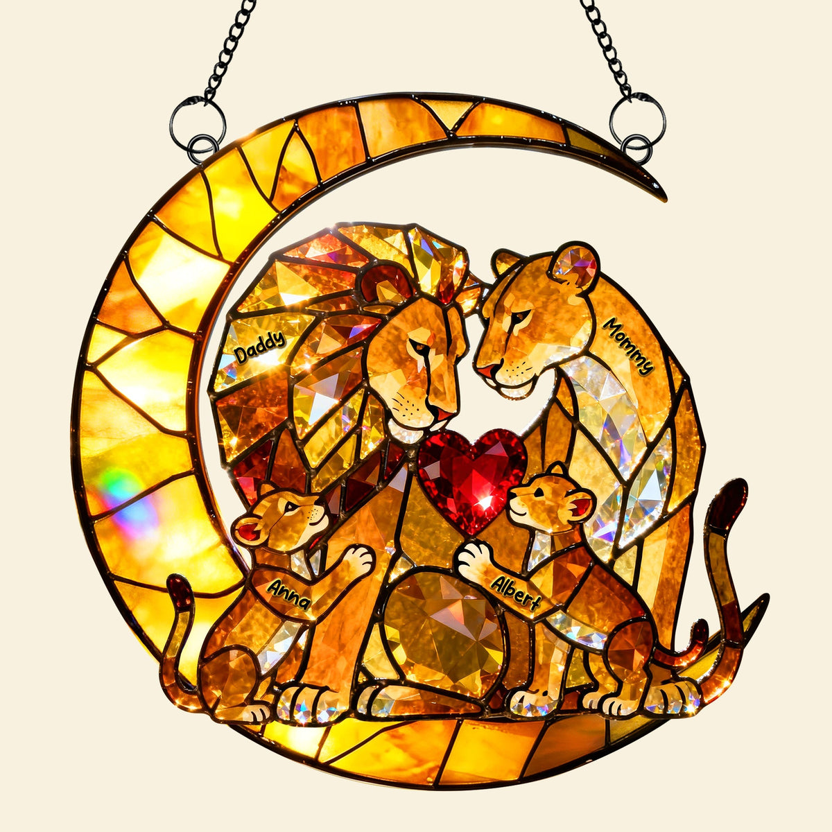 Lion Family Suncatcher Ornament - Personalized Gifts For Family 02kiqn070326