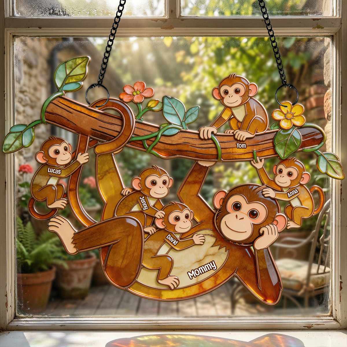 Chilling Fun Monkey Mom Suncatcher Ornament - Personalized Gifts For Mom 01qhtn140326