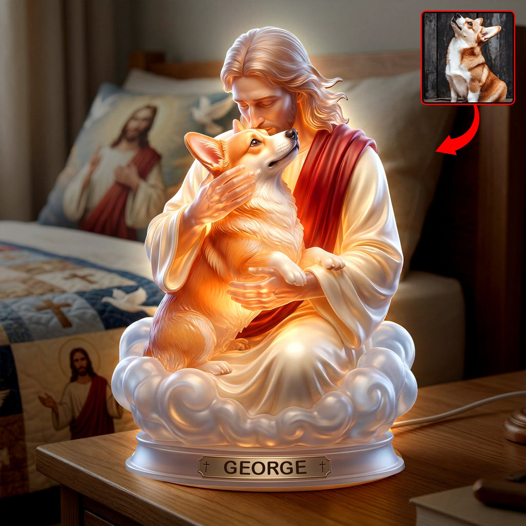 Peaceful Dog In Jesus Arm Light Box - Custom Photo Gifts For Pet Owners 03qhqn270326